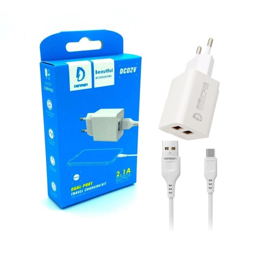 ADAPTADOR DE CARREGADOR DENMEN DC02V DUAS PORTAS USB 2.4A COM CABO MICRO USB BRANCO